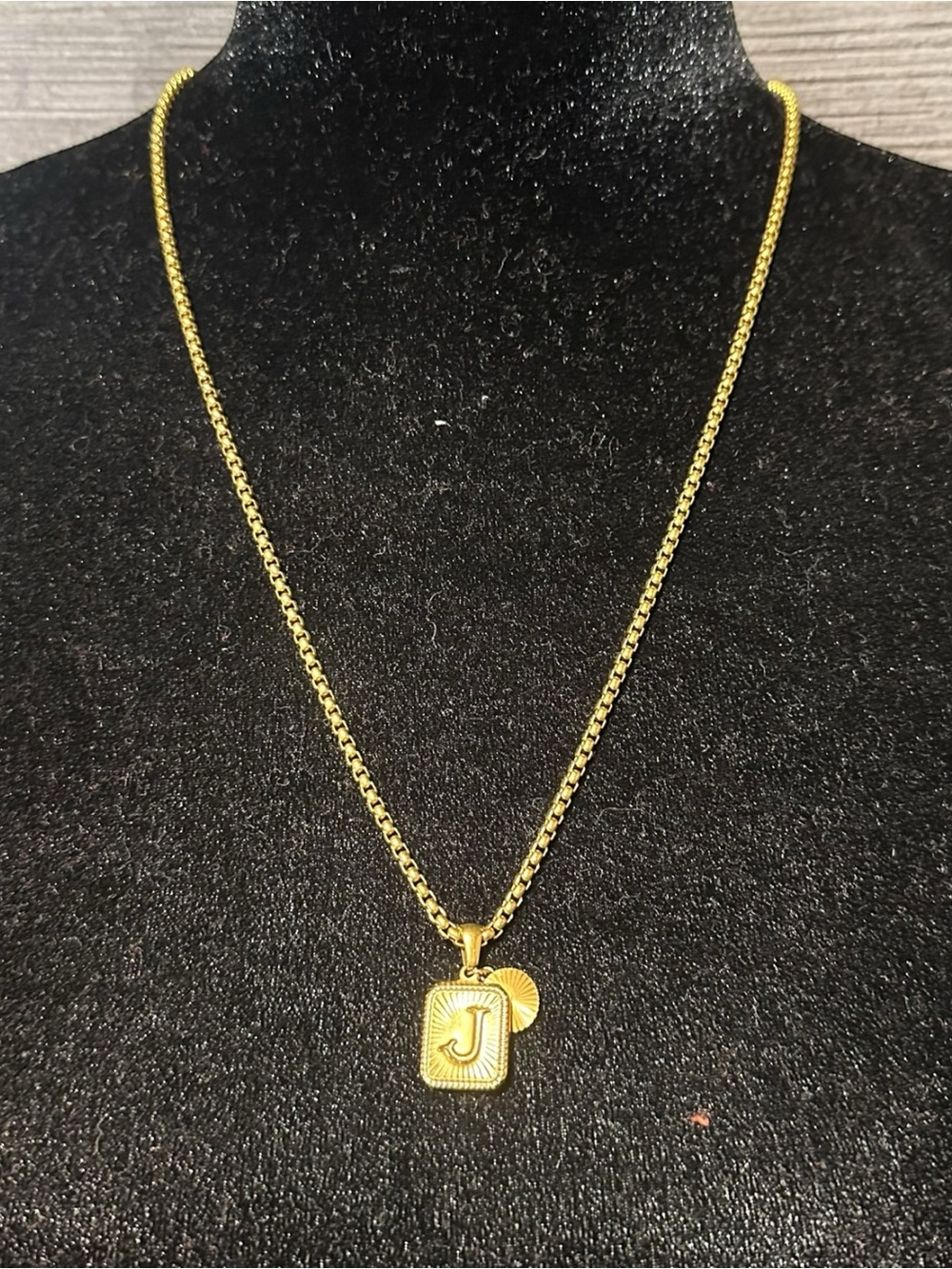 Kitsune Gold-Tone Initial J Pendant Sunburst Tag Necklace 24” Chain